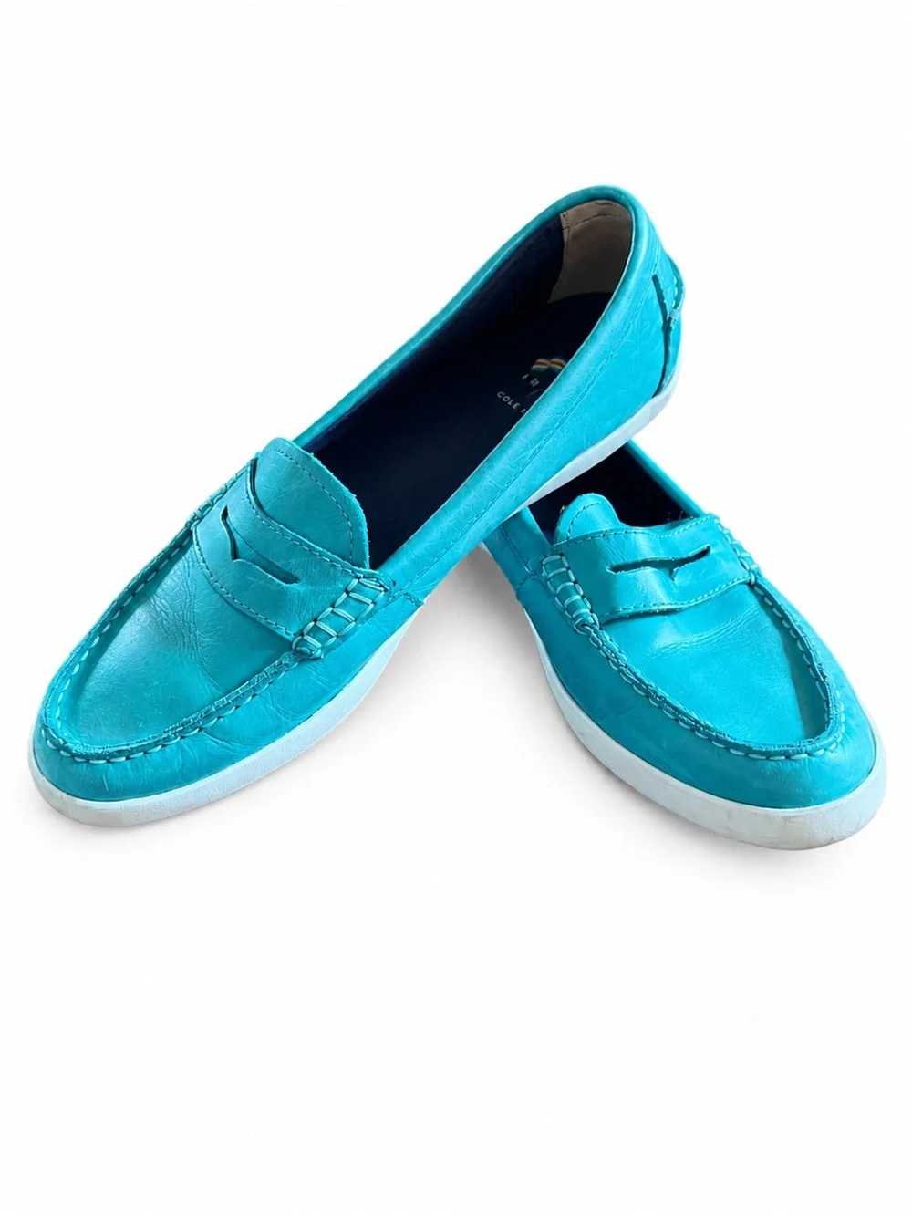 Cole Haan Women’s 9B Turquoise Leather Penny Loafers Driving Shoes